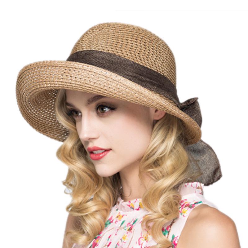 Korean Bowknot Sun Protection Straw Hat – Foldable Summer Beach Bucket Hat for Women