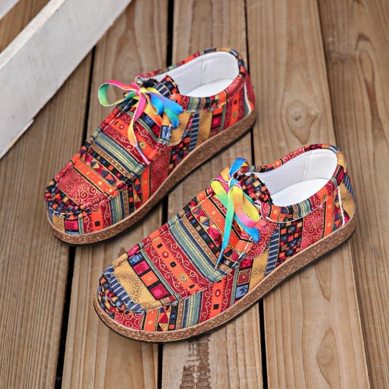 Women's Plus Size Graffiti Lace-Up Flat Shoes New Autumn Euro-American Fashion Versatile Casual