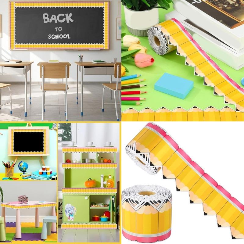 Anschlagtafel-Rand 59ft Bleistiftmuster Randleiste Wandaufkleber für Klassenzimmer Whiteboards Tafeldekoration