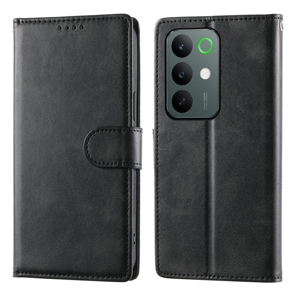For Realme C85 5G Case Stand Wallet Calf Texture PU Leather Flip Phone Cover with Wrist Strap