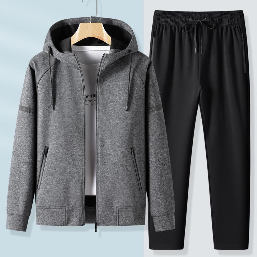 Inkpoo Zippered Hoodie and Pants Solid Loose Running Spring Long Men's Set, Autumn/Winter Outerwear, Color, Fit, Breathable, Sweat-Wicking,