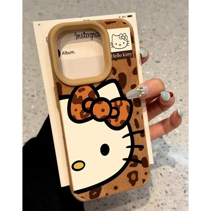 Leopard Print Hello Kitty Compatible with iPhone 16 Pro Max Apple 15 Pro Phone Case 14 New Model 13 Leather Texture 12/11