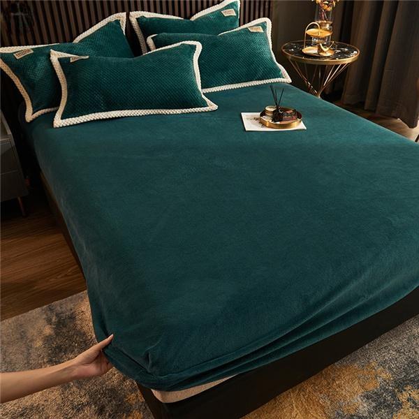 Lenzuolo con angoli in peluche invernale a 9 colori Lenzuolo matrimoniale elastico Copriletto caldo Coprimaterasso in tinta unita Proteggi biancheria da letto (Nessuna federa)