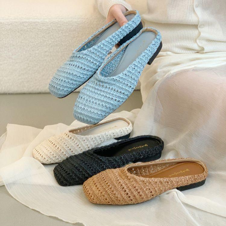 

Retro woven bag head half slippers women s outer wear 2025 new summer vacation style blue pedal muller sandals 40 синий