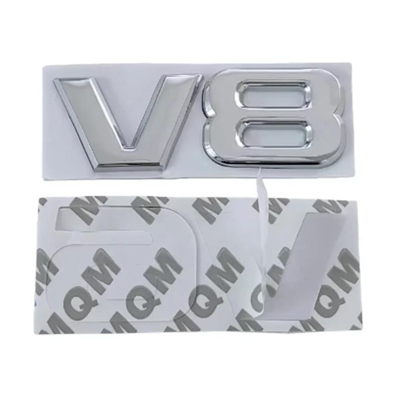 3D V8 Logo Engine Displacement Chrome Car Badge Decal Auto Metal Alloy Rear Trunk Side Wing Emblem Sticker for Car Styling
