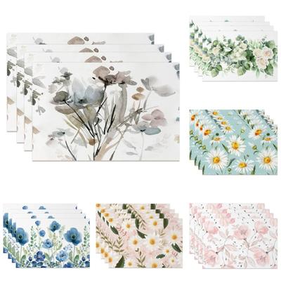 4/6/8pcs Bohemian Floral Placemats Delicate Daisy Rose Design Elegant Anti-slip Linen Table Mats for Dining Kitchen Party Decor