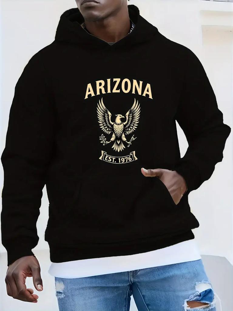 Arizona Eagle East 1976 Plus Size Hoodie - Relaxed Fit Geometric Eagle Graphic Pullover