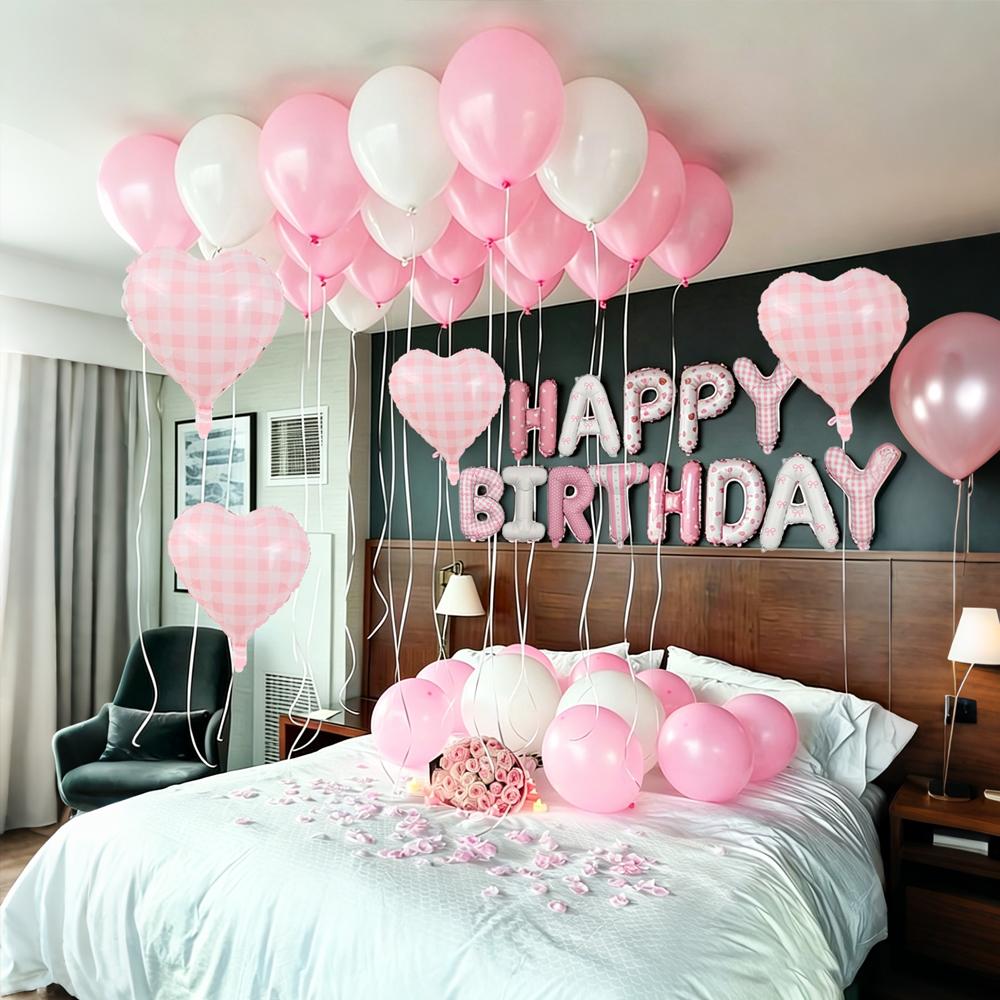 Pink birthday balloon set, Happy Birthday letter balloons for birthday party decoration, birthday party, photo props