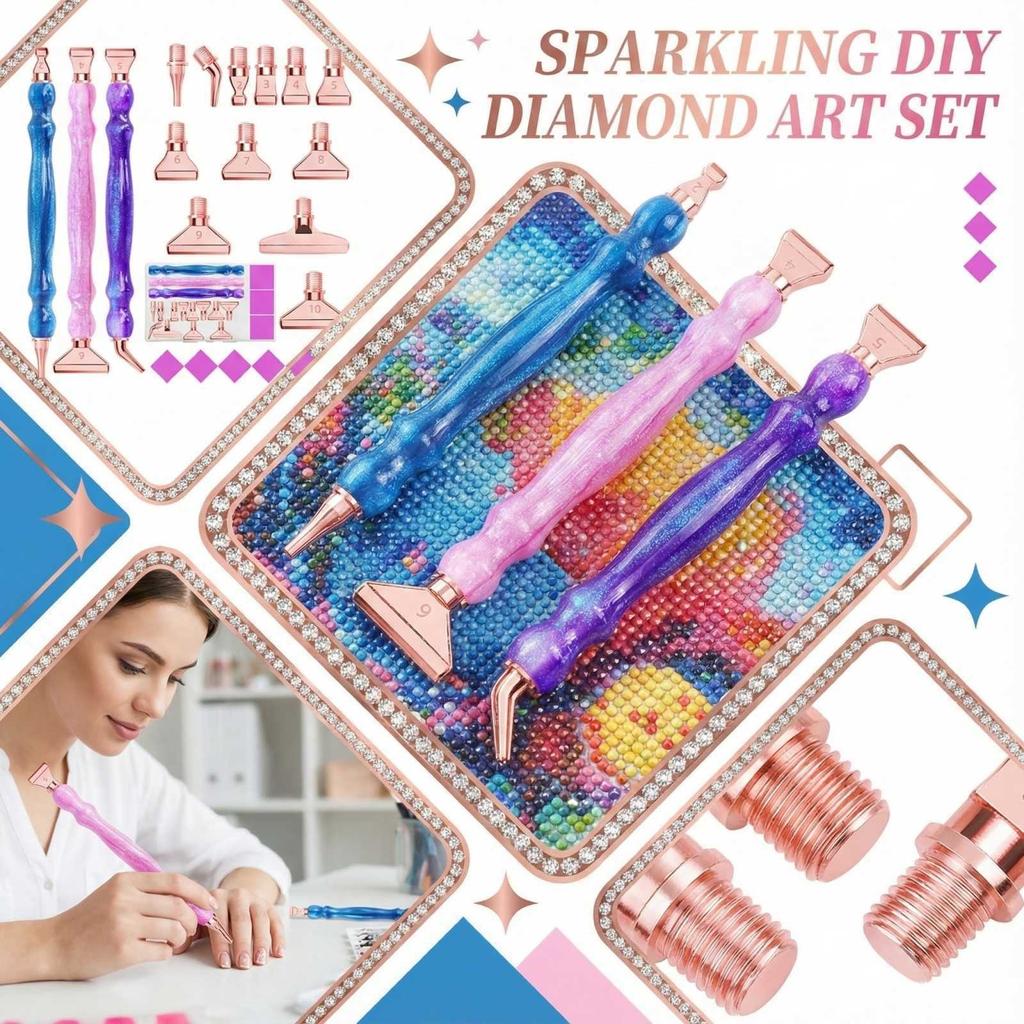 Diamond Painting Pen Set with Multiple Interchangeable Tips Ergonomic Resin Handle and Accessories for Craft Projects