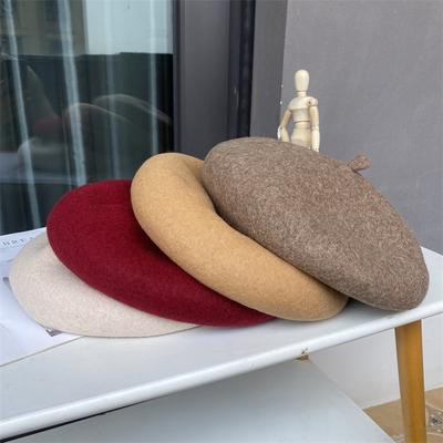 Upgraded Three-Dimensional Thickened Wool Beret Solid Color Versatile Painter Hat Warm Bud Hat Women