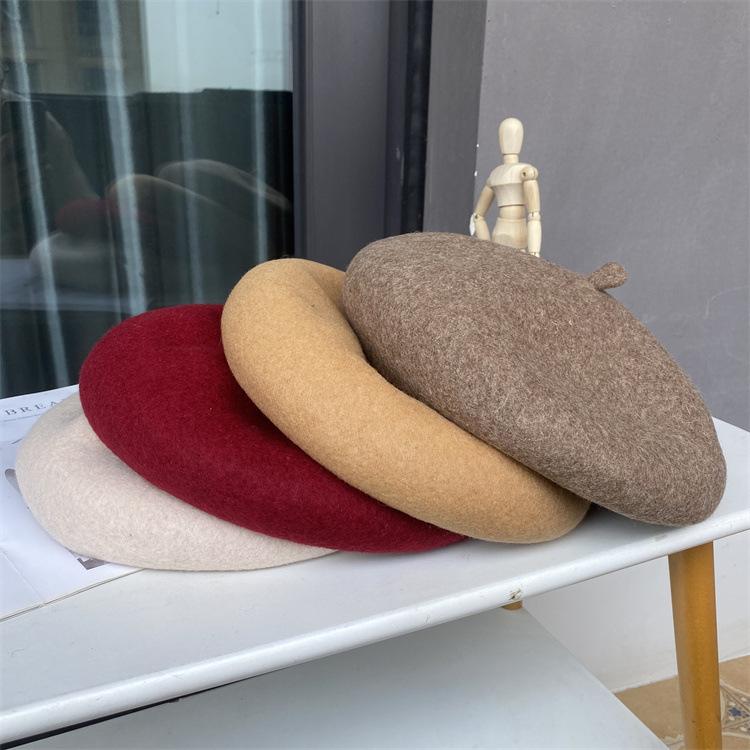 Upgraded Three-Dimensional Thickened Wool Beret Solid Color Versatile Painter Hat Warm Bud Hat Women