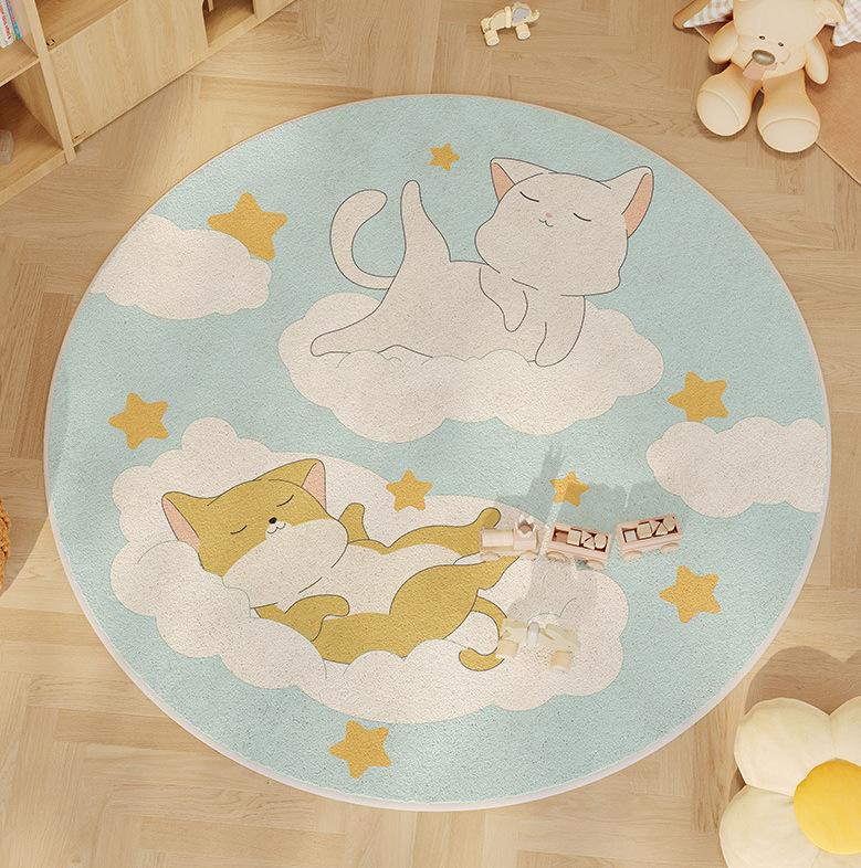 Round Cute Cartoon Carpet Imitation Cashmere Floor Mat Children's Floor Mat Bedroom Bed Rug
