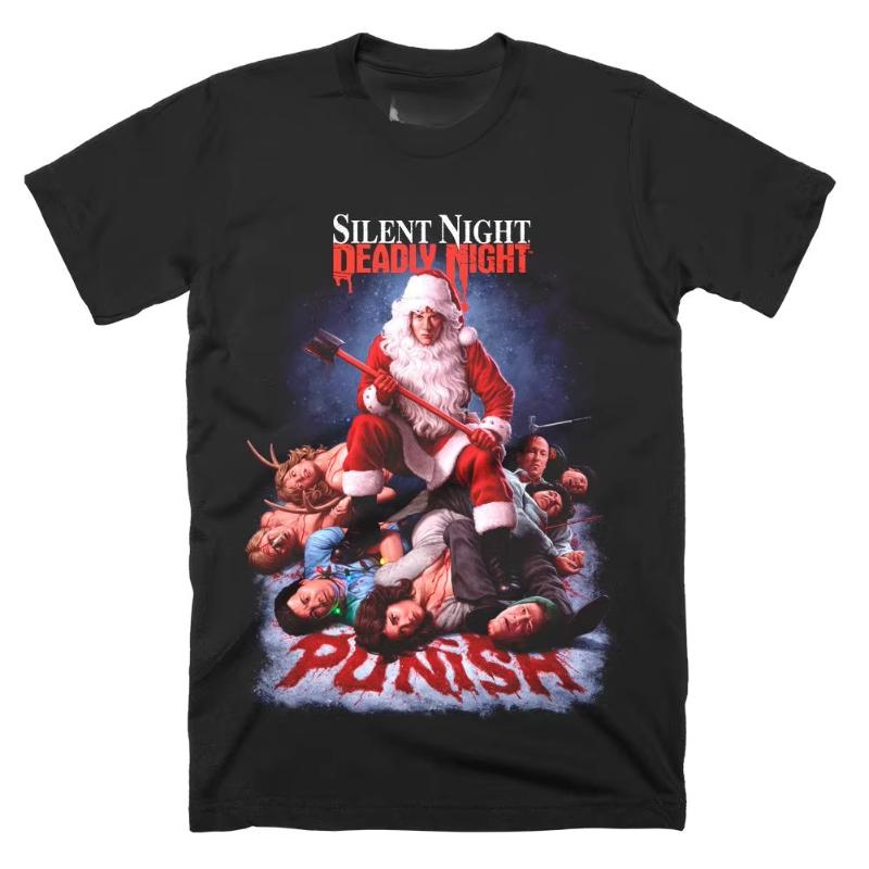 Summer Cult Christmas Killer Horror Pattern Short Sleeved Streetwear Loose Fit 80s Top Silent Night Deadly Night Unisexs Tshirt