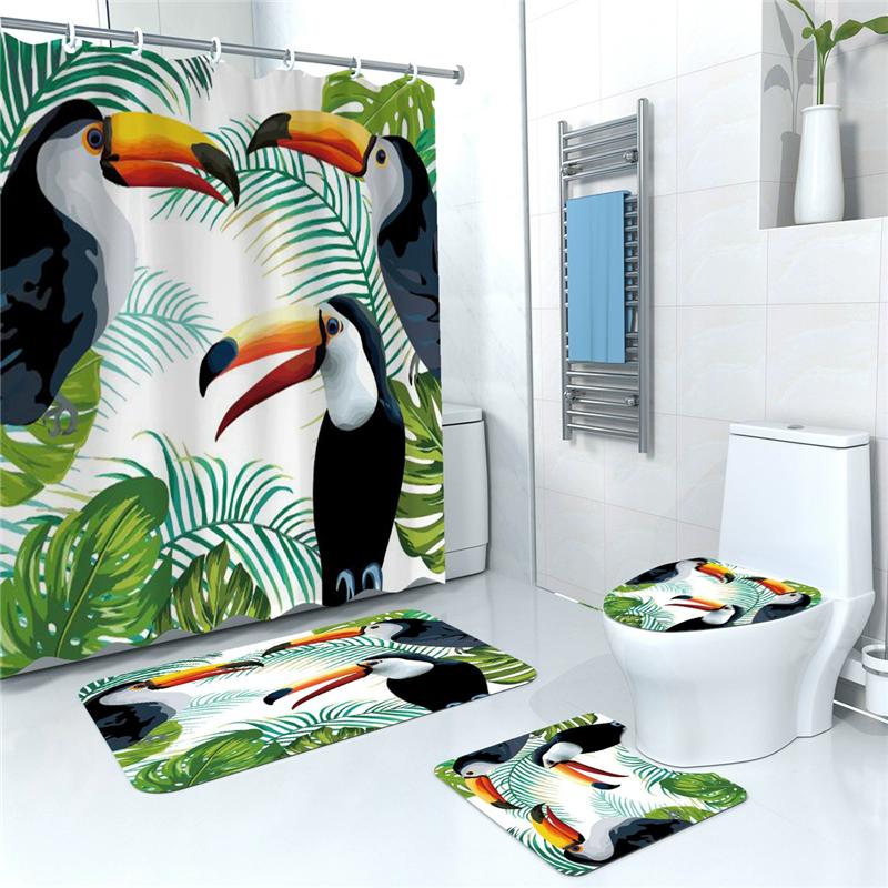 3D-Druck Duschvorhang Wasserdichter Polyester Badezimmervorhang Anti-Rutsch-Badematten-Set Wc-Teppiche Teppich Home Decor 4PCS
