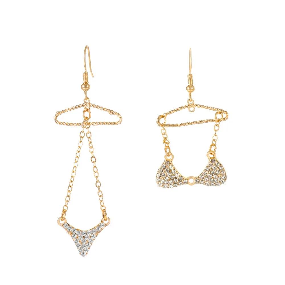 New Creative Personality Dissymmetry Bikini Drop Dangle Earrings for Women Sexy Fashion Gold Color Zircon Jewelry Accessories