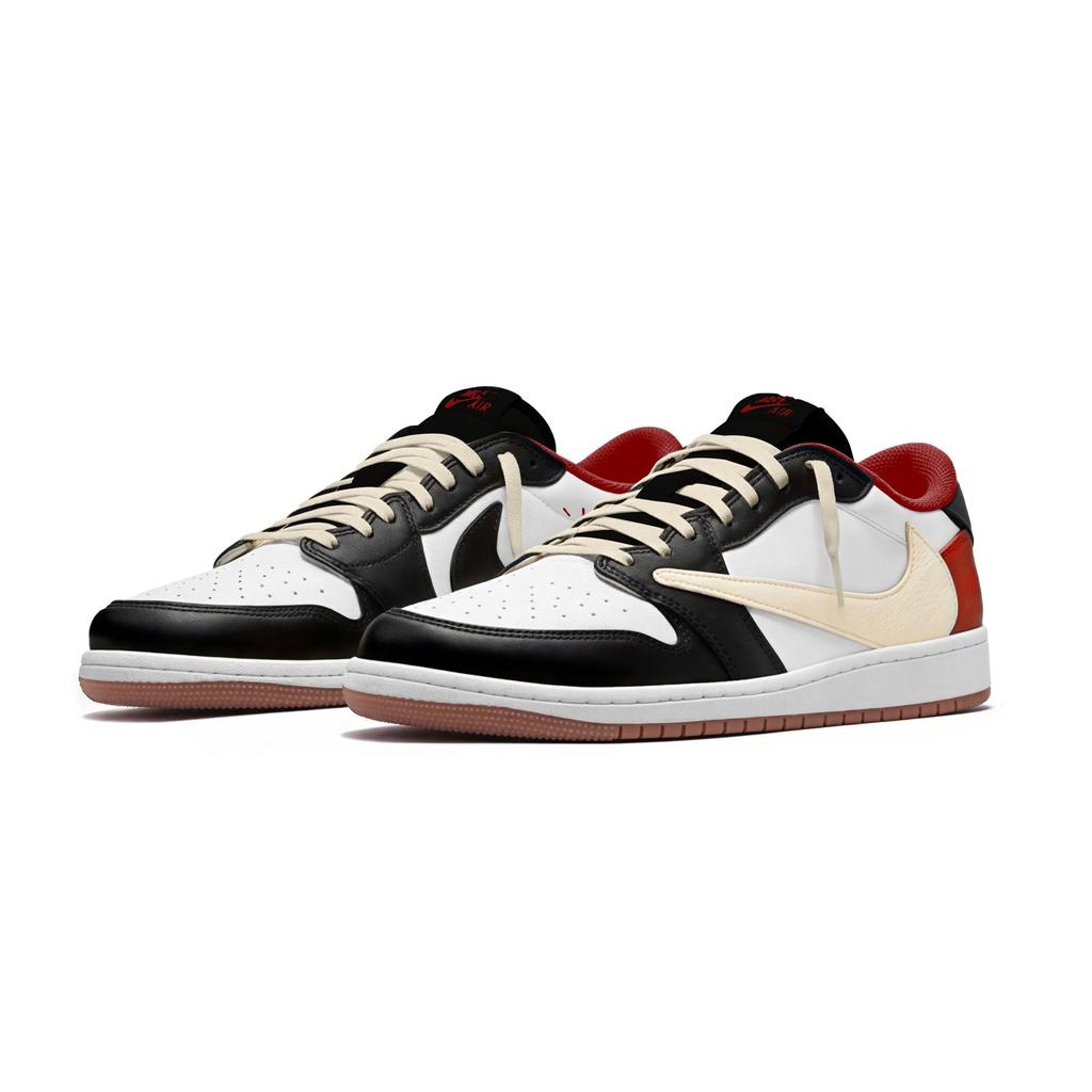 Jordan X Travis Scott Air Jordan 1 Abdeckung Rutschfest Niedrig geschnitten Skateboard Schuhe Unisex Schwarz Weiß Rot DZ4137-700(Team954-)