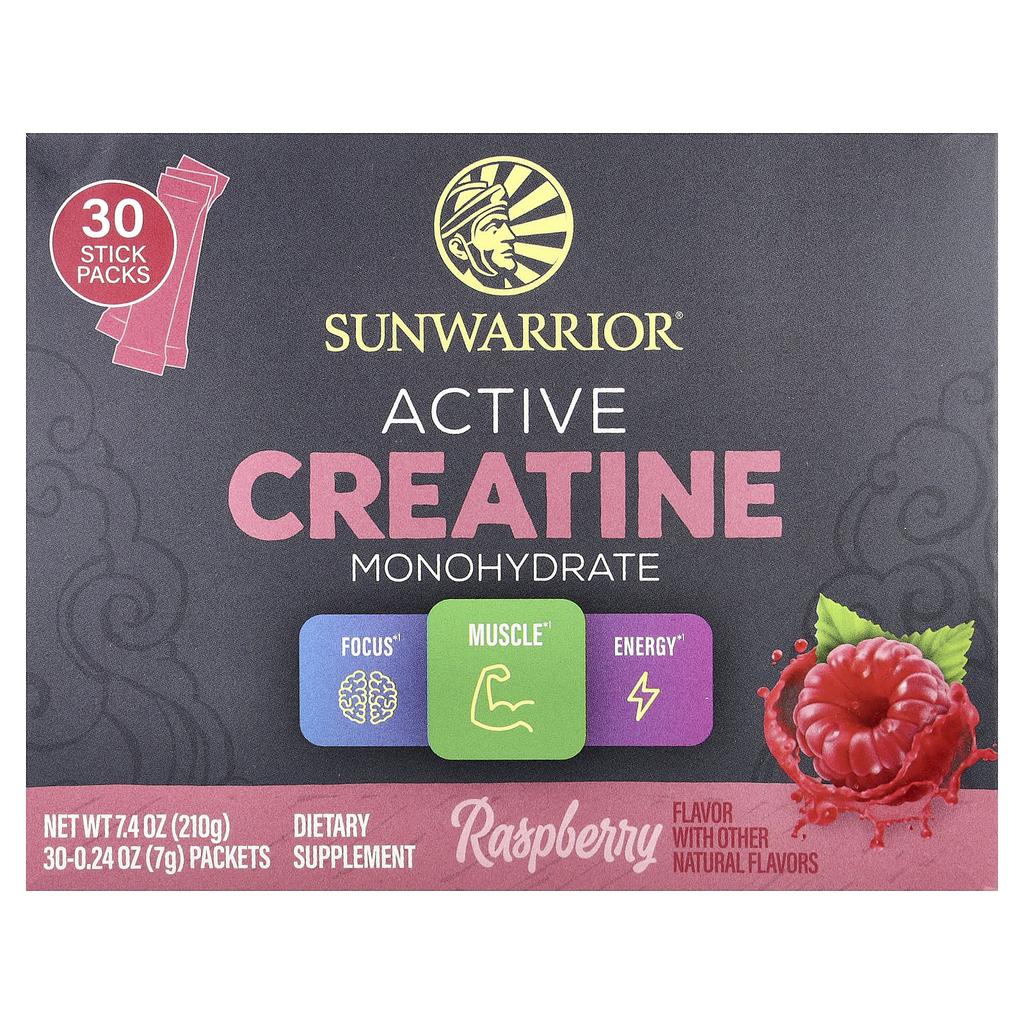 Sunwarrior, Active Creatine Monohydrate, Raspberry, 30 Packets, 7g (0.24oz) Each