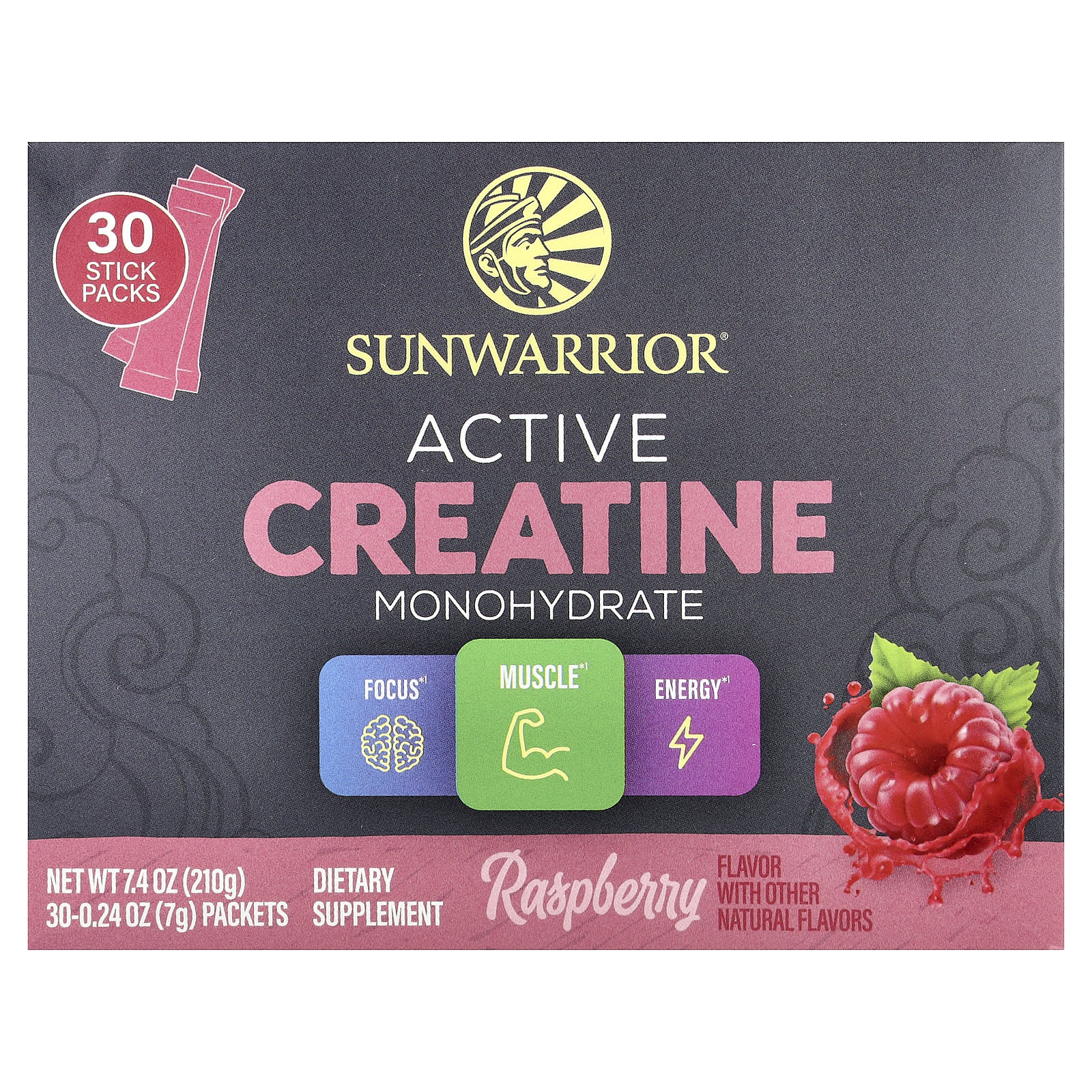 

Sunwarrior, Active Creatine Monohydrate, Raspberry, 30 Packets, 7g (0.24oz) Each