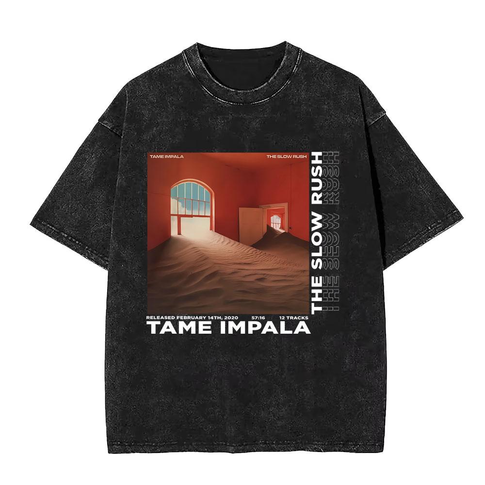 VintageWashed  Pop Rock Band Tame Impala Currents Graphic Print T Shirts Men Women Casual Cotton Oversized Short Sleeve Tshirt