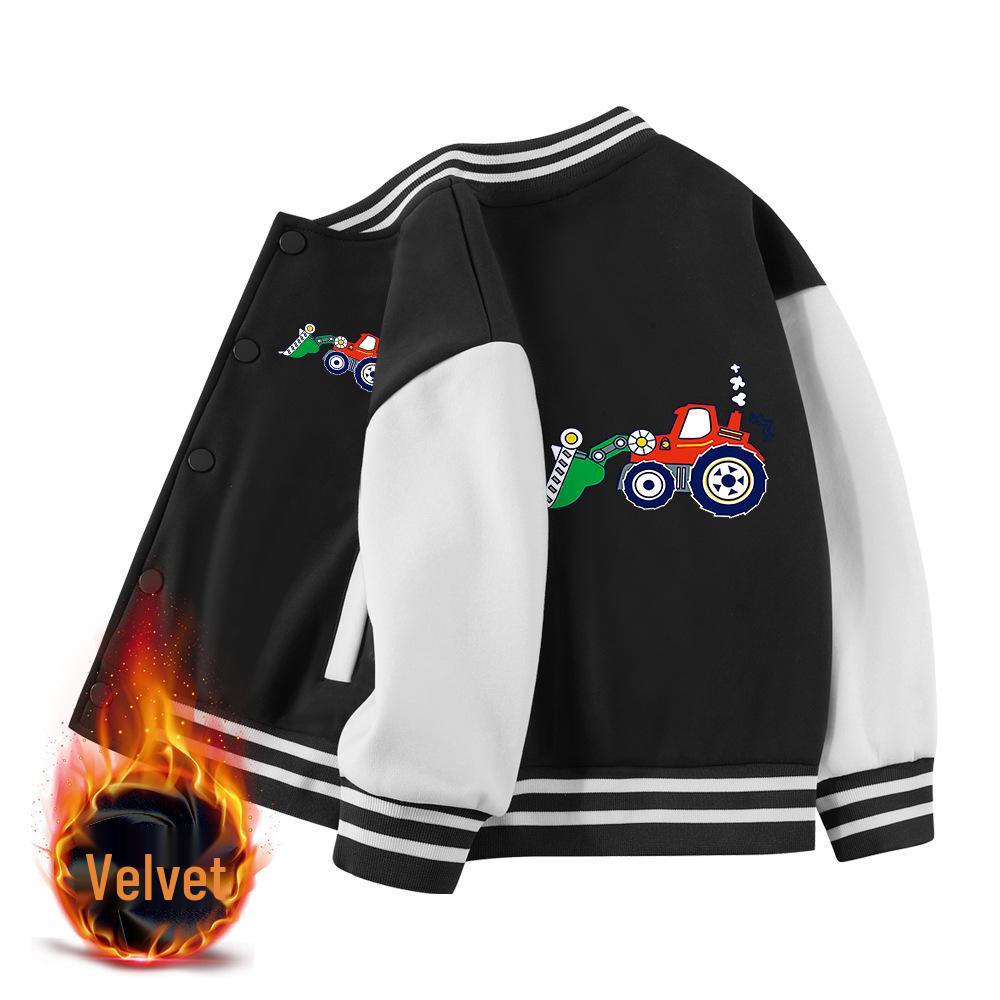 Children's Versatile Baseball Jacket - Spring & Autumn Velvet Cardigan for Boys