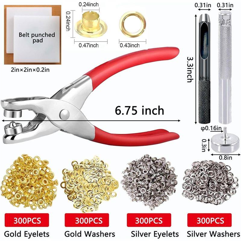 Eyelets Grommet Tool Kit, 1205 Pieces, 1/4 Inch Gold And Silver Eyelets With Washers,For Leather, Belt, Shoes, Crafts
