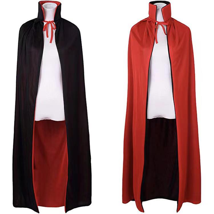 Reversible Red/Black Halloween Cape with Stand-up Collar for Kids & Adults - Grim Reaper & Pirate Costume