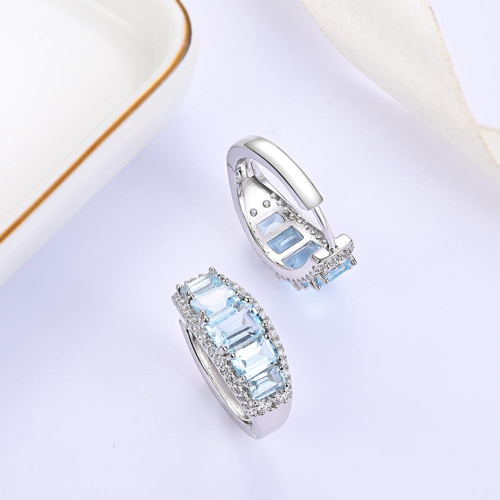 Simple Natural Octagonal Sky Blue Topaz Clasp Earrings 925 Sterling Silver Exquisite Fine Jewelry for Women's Anniversary Gifts