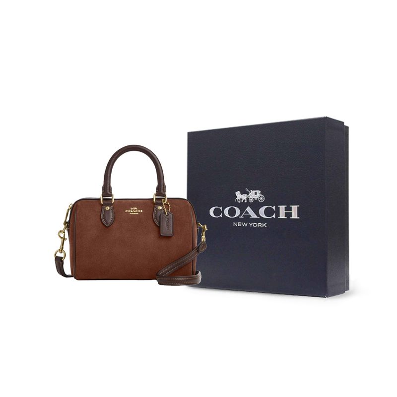 Coach Rowan 17 Gold Logo Wildleder Boston Zylinder Handtasche Klein Vintage Braun Damenhandtaschen CCF29-IME0S
