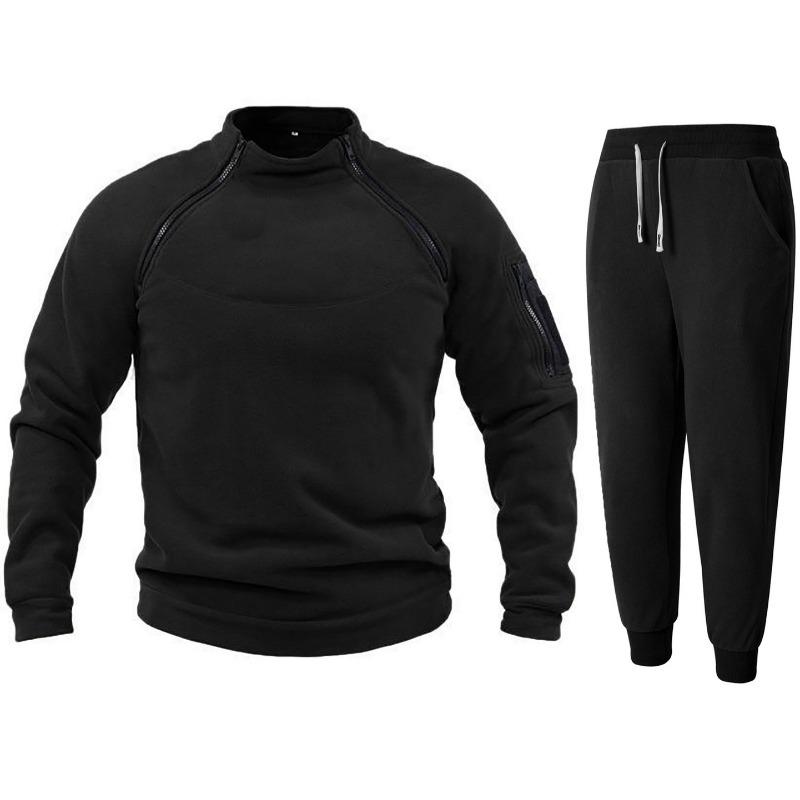 Autumn and Winter Sports New Stand Collar Long Sleeve Pullover Personality Casual Coral Velvet Jacket Set
