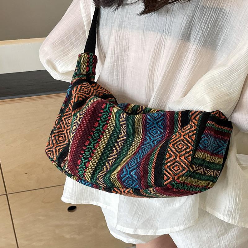 1Pcs Tribal Style Shoulder Bag Foldable Crossbody Striped Pattern Flag Theme Hand Washable Crossbody Bags