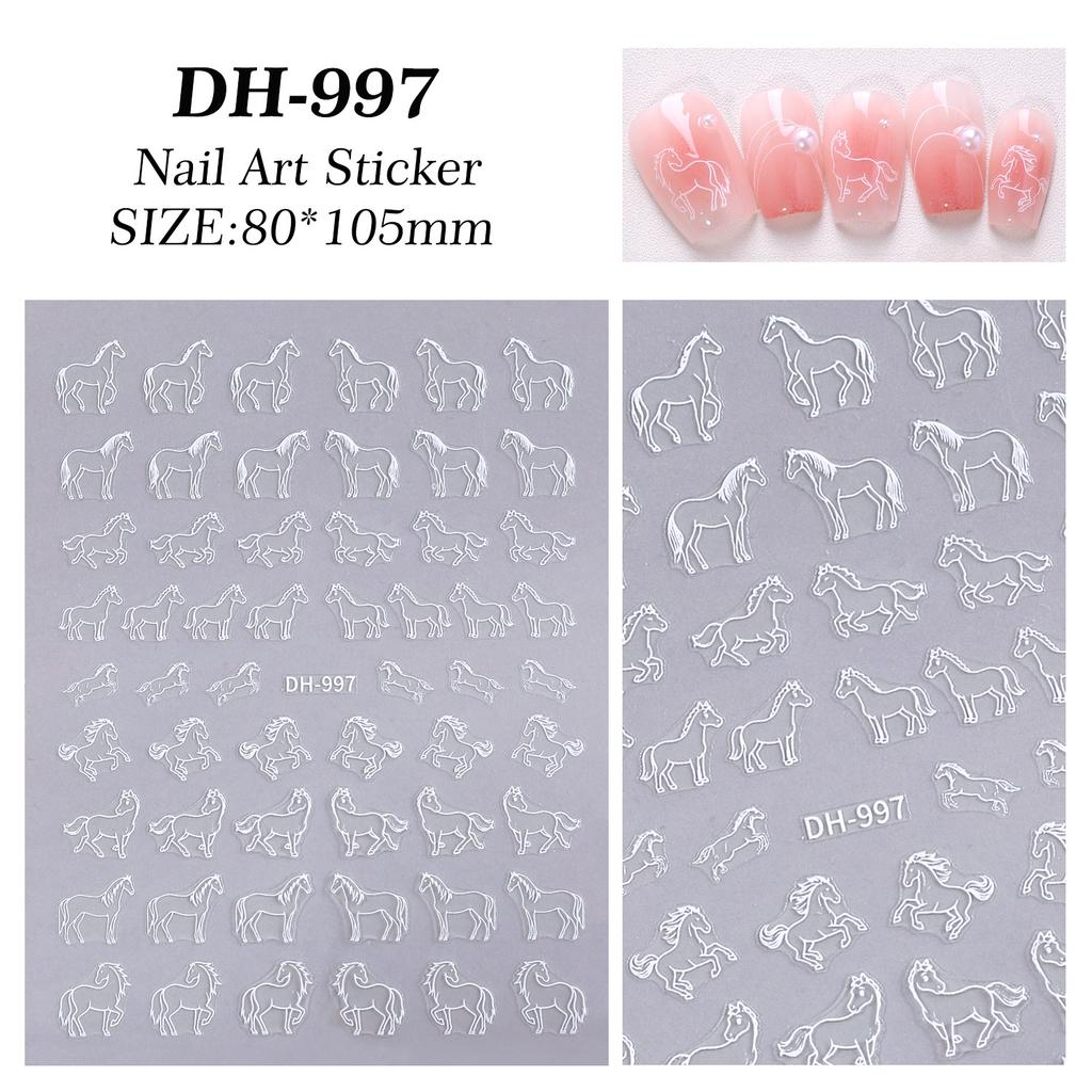 Cute Cartoon Minimally Hand-Painted Pony Nail Stickers Embossed Nail Stickers Diy Nail Art Decoration Manicure Sticker