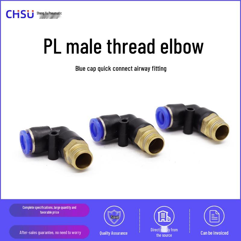 Pneumatic Quick Connect Elbow: PL8-02 & PL6-02 Cylinder Connector with Male Thread