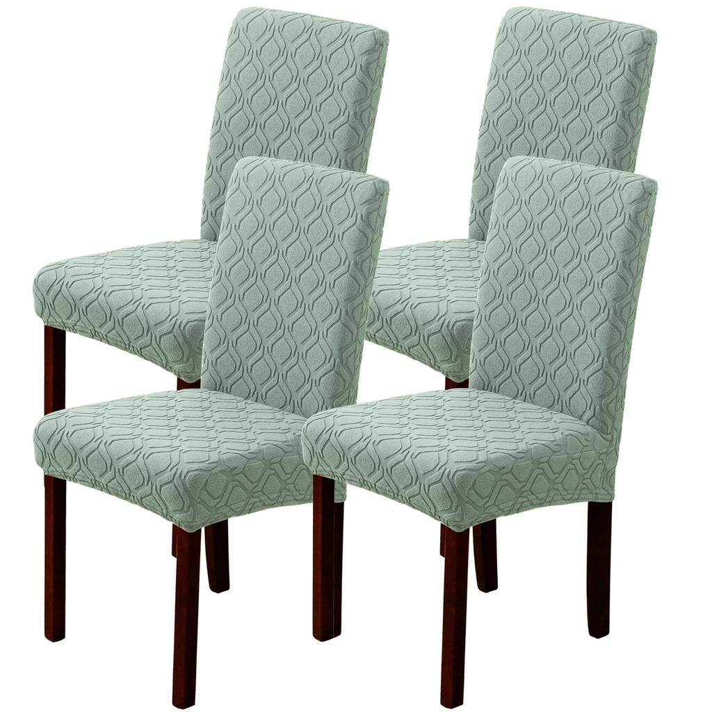 4pcs Jacquard Stretch Chair Covers Dining Room Elastic Slipcovers Stretchable Seat Cover Dustproof Chair Protective Home Decor