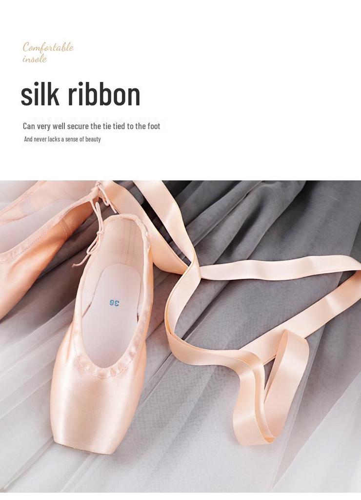 Ballet Pointe Dance Shoes for Adults & Children - Satin, Leather Toe, Beginner Straps, Art Exam & Practice Use