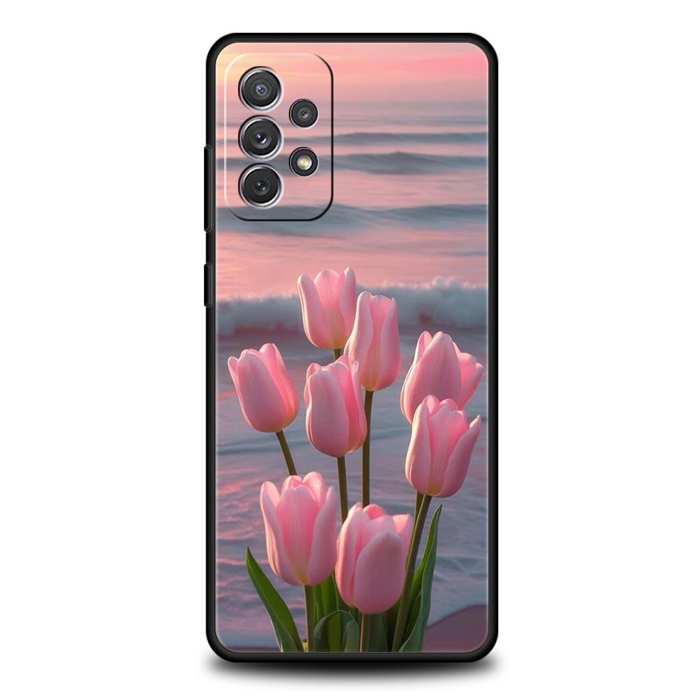 Case For Samsung A17 A15 A13 A51 A71 A41 A31 A21S A07 A05 A35 A55 A23 A25 A33 A53 A73 5G Cover Pink Tulip Flower Love Heart