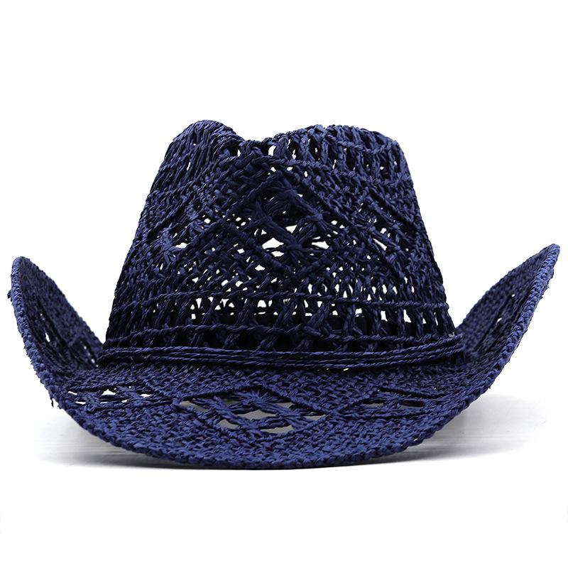 Hollow Denim Hat Hand-woven Natural Grass Breathable Cool American Warped Edge Jazz Top Hat
