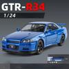 1/24 Nissan Skyline GTR R34 Rychle a zběsile Kovový model auta Zvuk Světlo Sběratelská miniatura Voiture Diecast Hračka Vozidlo Chlapec C342