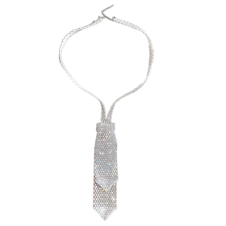 

Fashionable Necktie Necklace Encrusted Crystal for Actor Actress Stage Shows Meetings Dinners Celebrations белый