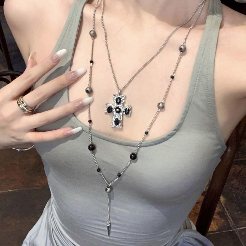 Collar de Perlas de Imitación Gris Plateado para Mujer Cadena Larga para Suéter Collar Apilado Joyería de Lujo para Clavícula Accesorios