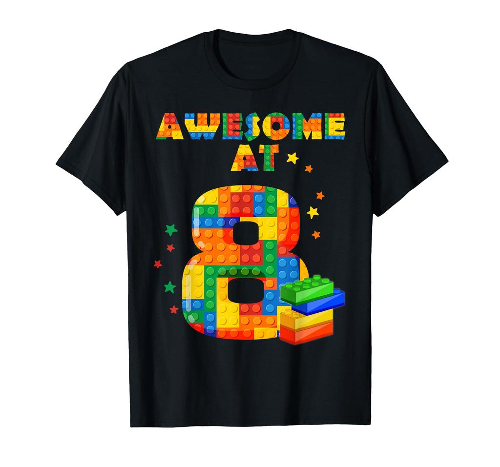 Birthday Shirt for Kids 8 Building Blocks Bricks Theme Party T-Shirt