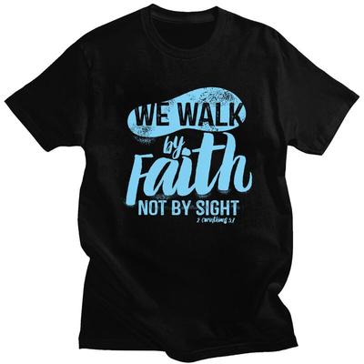 Niestandardowe Vintage Koszulki Męskie Walk By Faith Not By Sight Koszulka Casualowe Topy Czysta Bawełna Oversize Koszulki Prezent