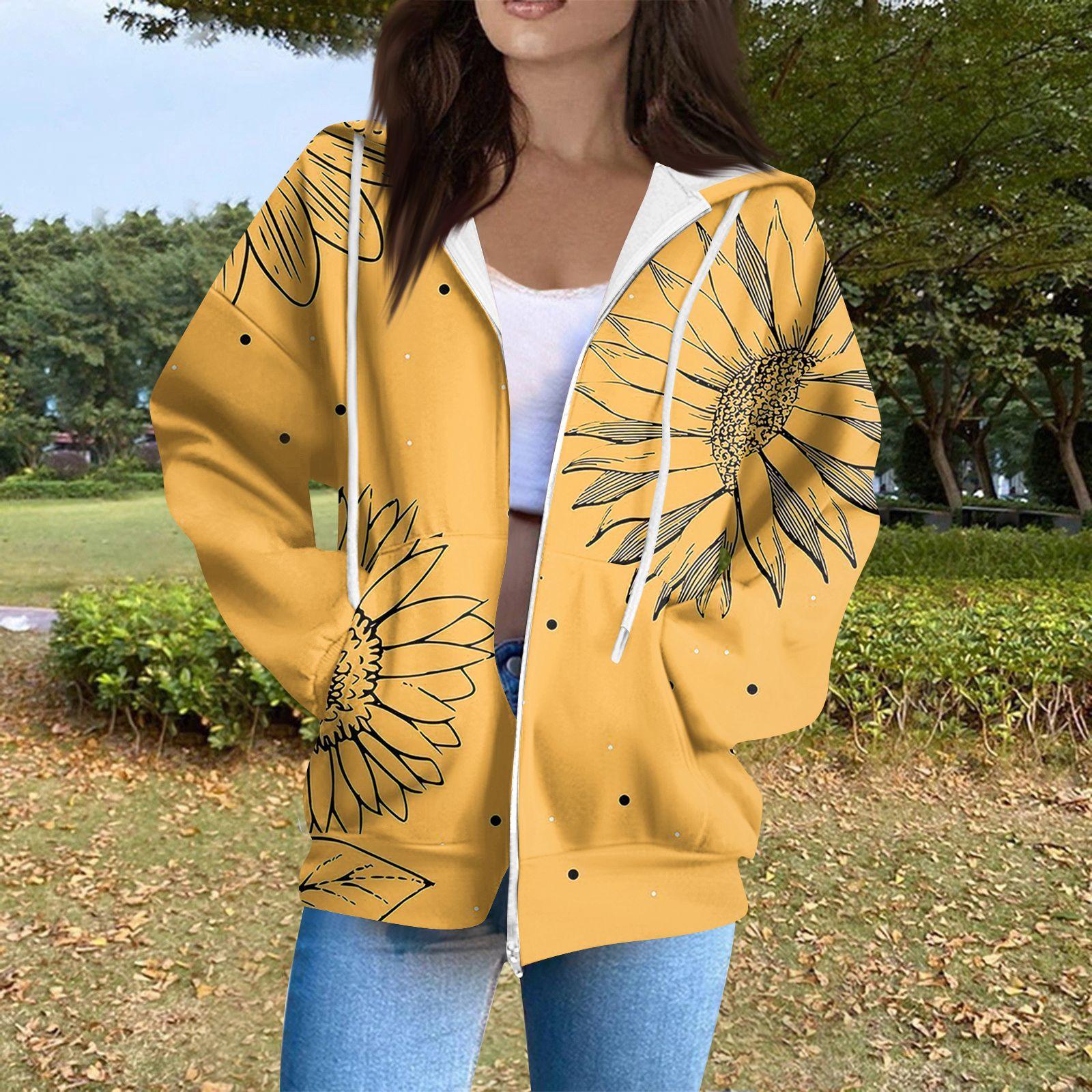 

Женская повседневная модная толстовка с капюшоном, длинным рукавом, молнией, градиентной полоской и принтом M