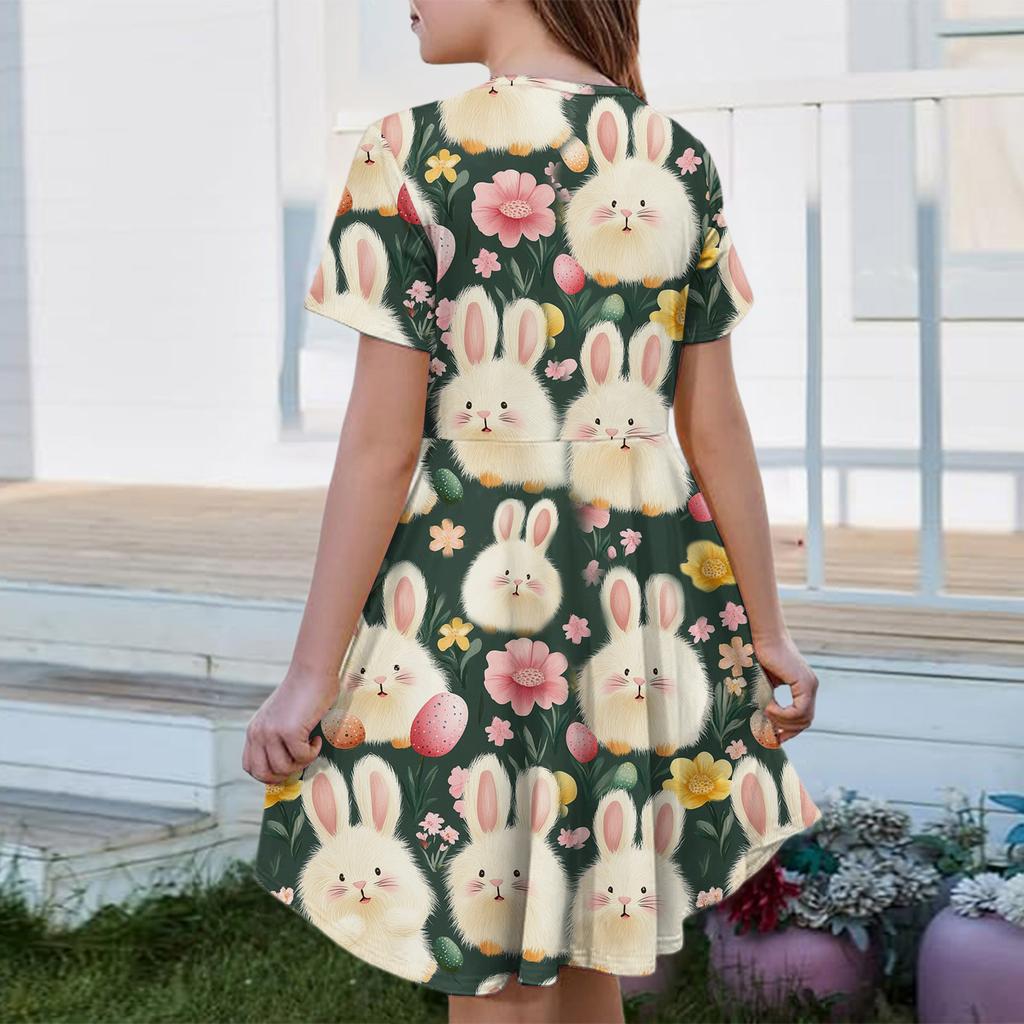 Girl Summer Dress Color & Print Short Sleeve Dress With Pocket Casual Dress Shorts Sleeve Party Dress Easter Day