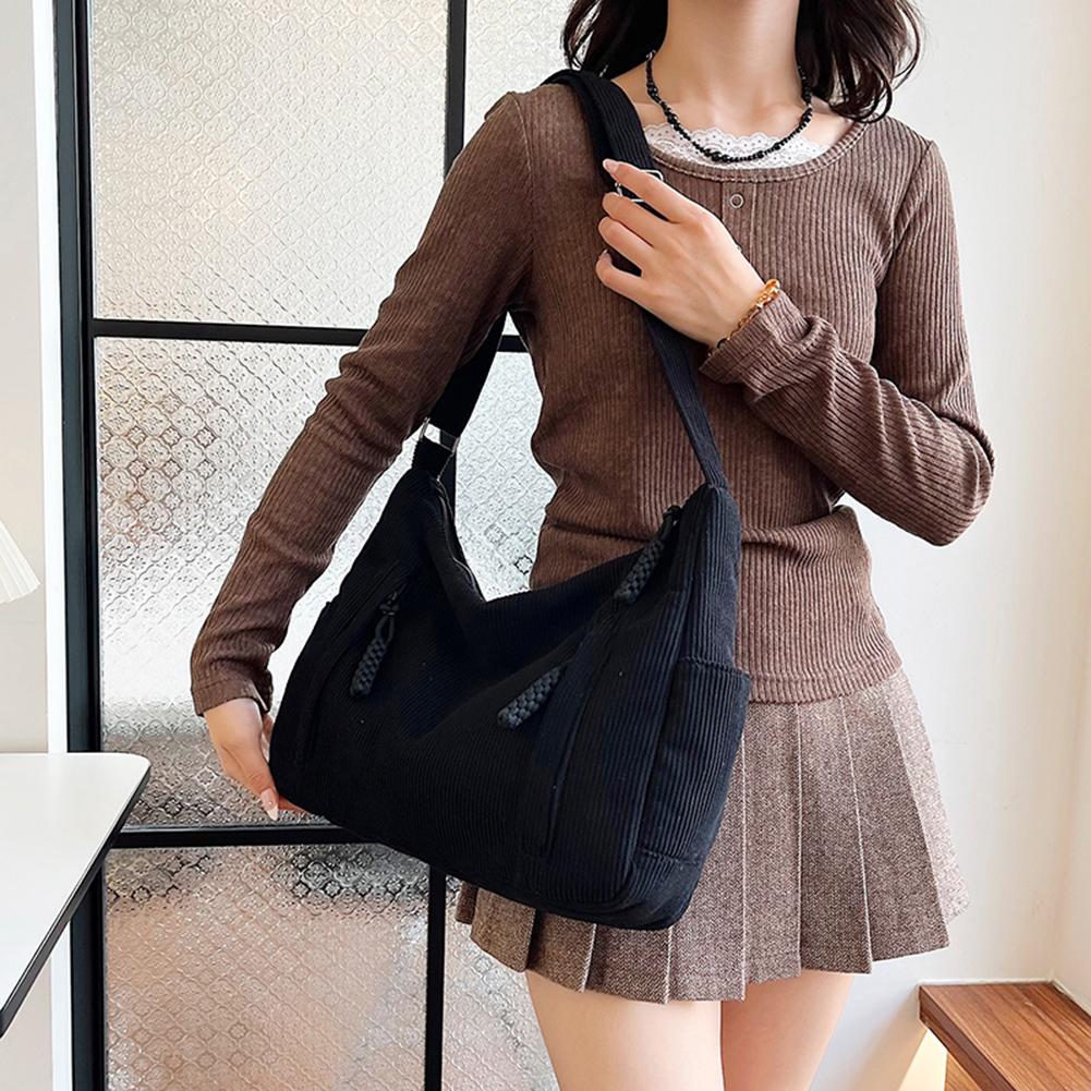 Women Corduroy Large Capacity Stylish Crossbody Bag Adjustable Strap Tote Handbag Trendy Satchel Bag Outdoor Travel Bag