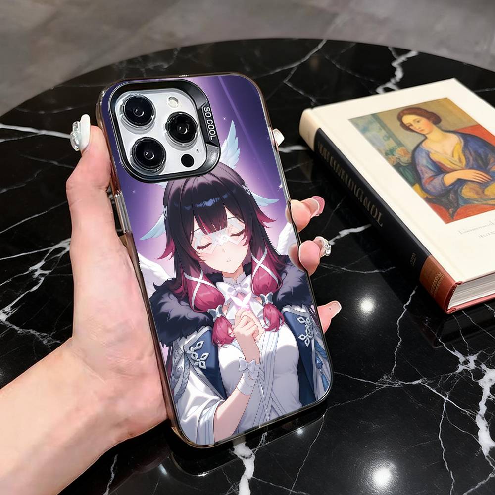 G-Genshin l-Impact Girl Columbina-gic Phone Case For iPhone 17,16,15,14,13,12,11 Plus,Pro Max,Colored Silver Plated Inside Cover