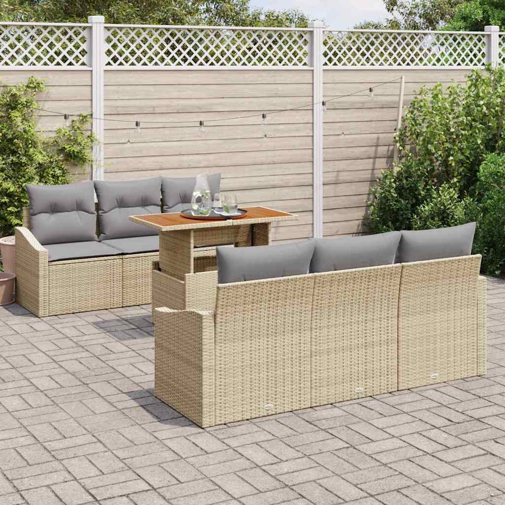 Garden Sofa Set with Storage 7 pcs Beige Poly Rattan