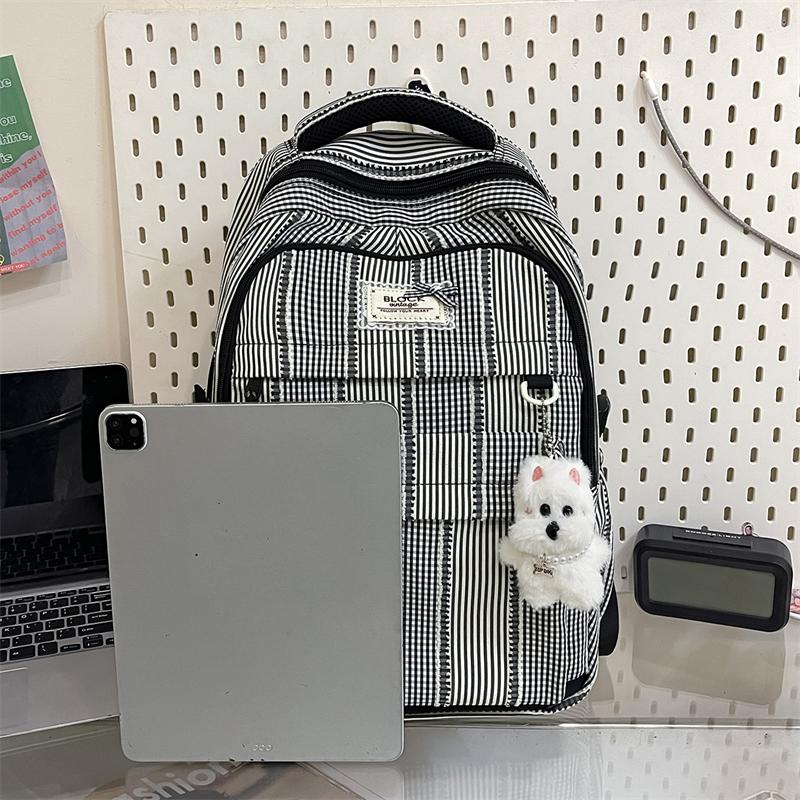 Plaid Backpack Student Class Commuter Schoolbag Women's Lightweight Multi-Compartment Large Capacity Backpack