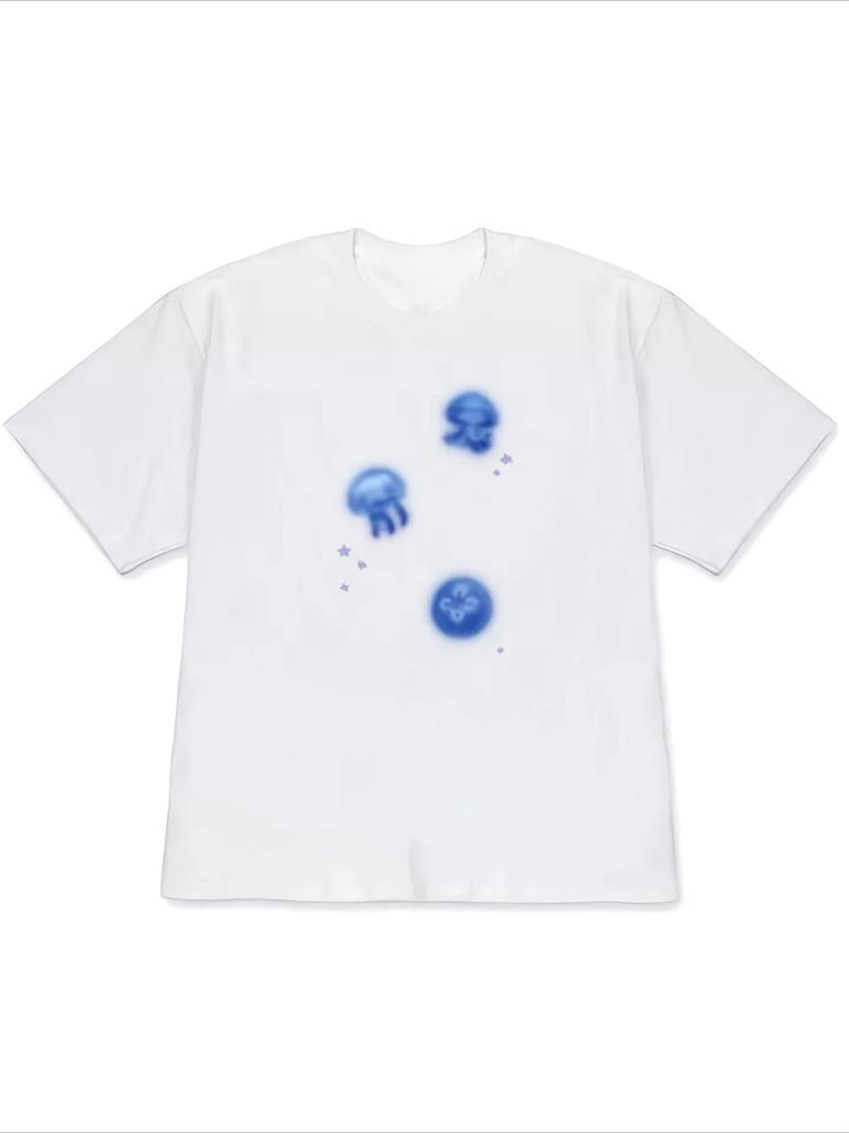 Y2k Dreamy Blue Jellyfish Graphic Tshirt 2000s Emo Harajuku Streetwear Summer Casual Short Sleeve Aesthetic Top
