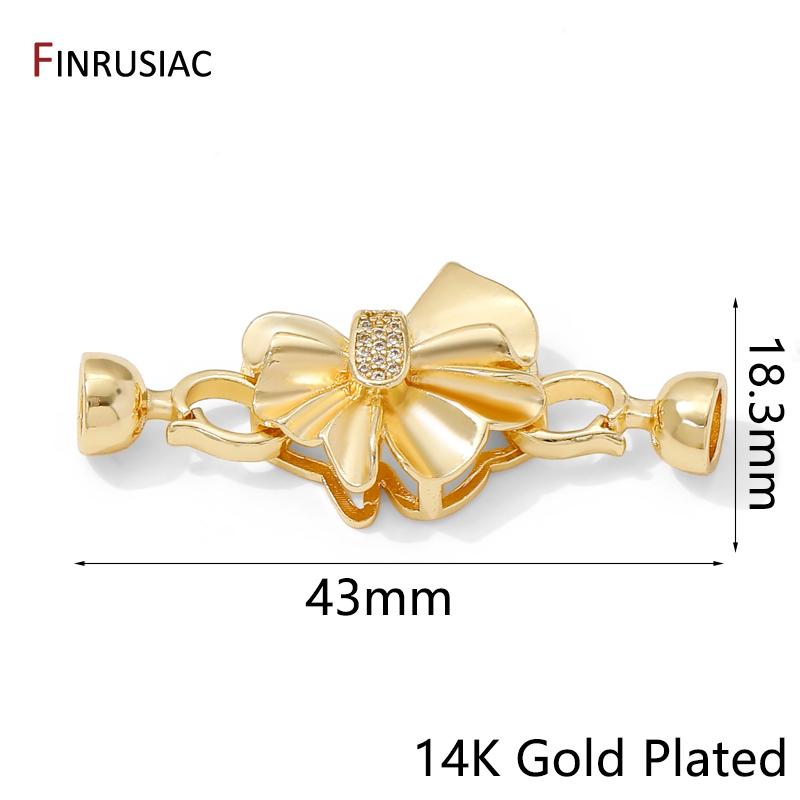 

14K Gold Plated Brass Bowknot Shape Fastener Lock Clasps,Inlaid Zircon Closured Clasps Connector For DIY Jewelry Making Supplies 1 piece