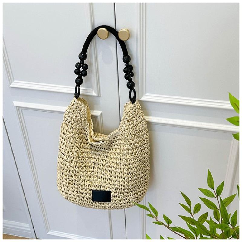 Taschen Damen Retro geflochtene Taschen Fauler Stil große Kapazität ausgehöhlte Strandtaschen Kontrastfarbe Unterarm-Beuteltaschen